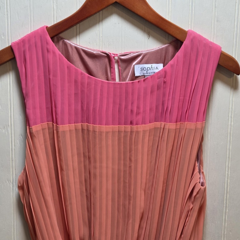 Sophia‎ Christina Dress Womens 16 Multicolor Pleated Colorblock Sleeveless Knee